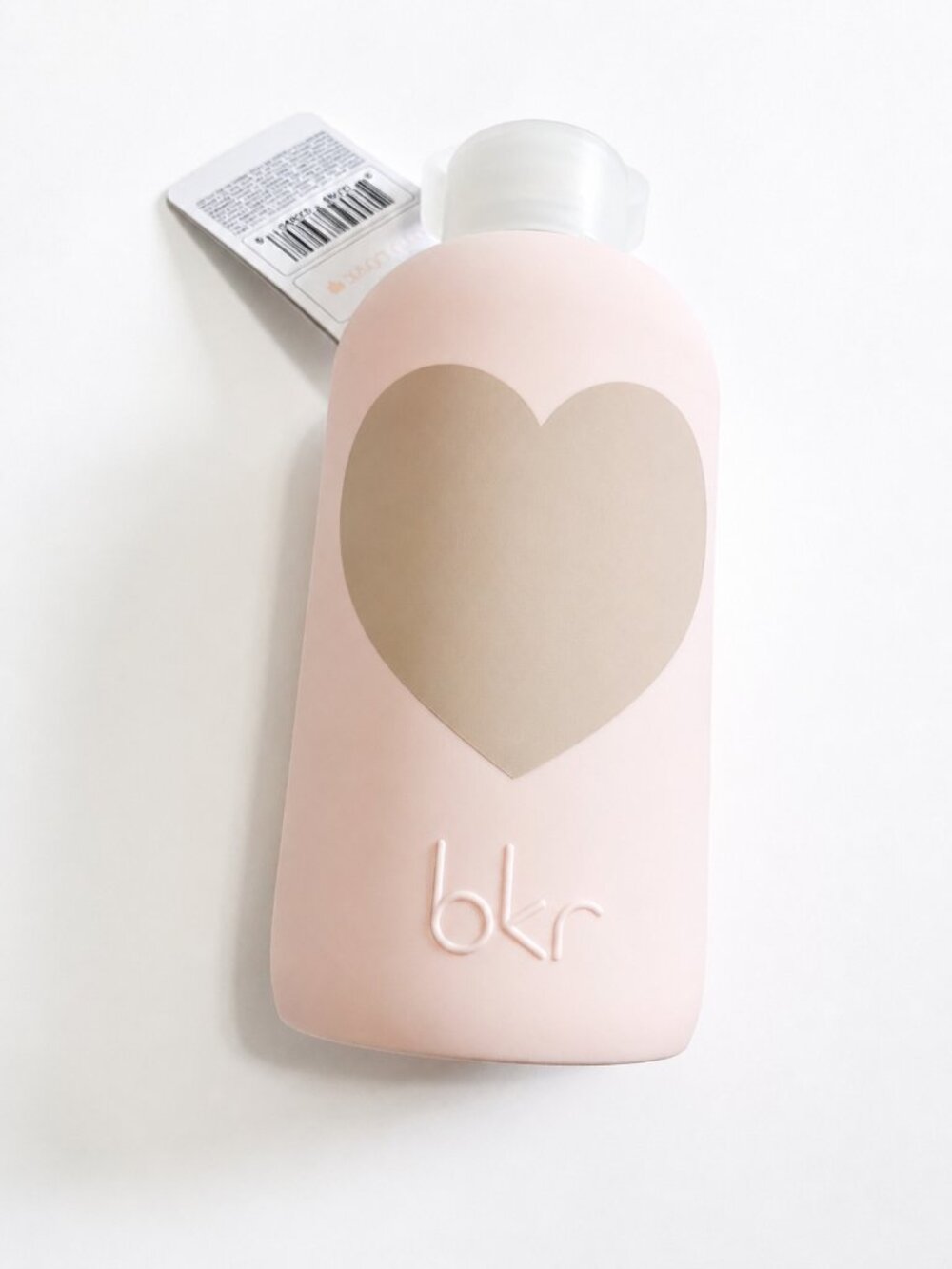 BKR Glass Water Bottle Silicone Sleeve Tutu Love Pink w/ Beige Heart 16oz/500ml
